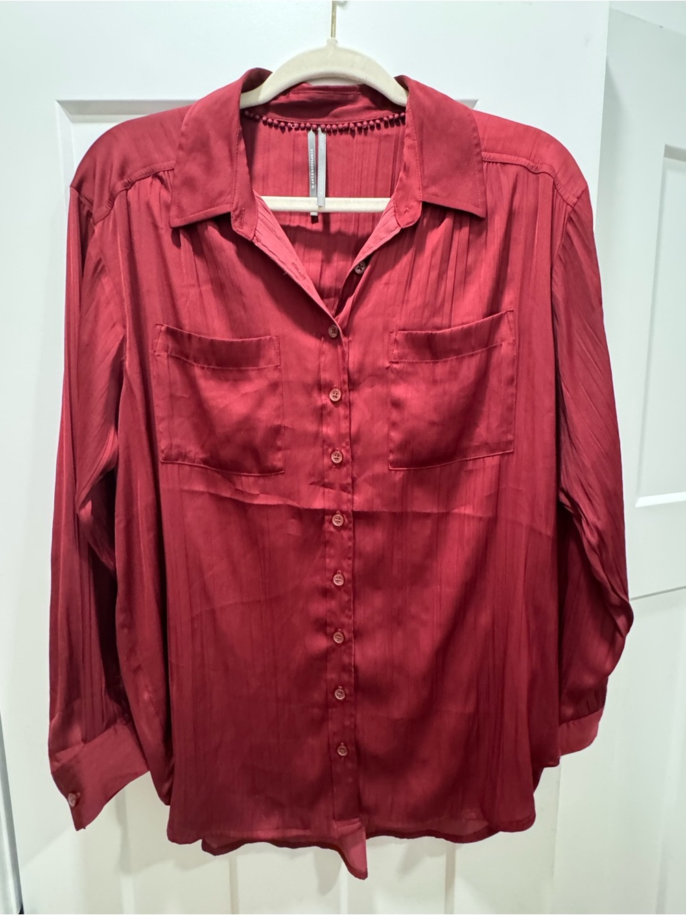 Anthropologie Red Button-Down Collar Shirt with Chest Pockets